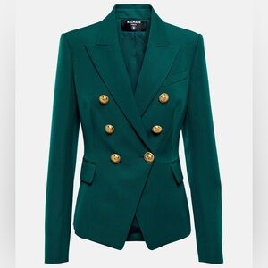 Balmain Teal Double-Breasted Blazer with Gold Buttons FR 38